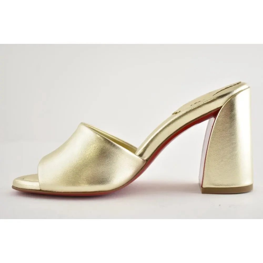 Christian Louboutin Jane Mule 85 Platine Gold Leather Backless Sandal Heels 36